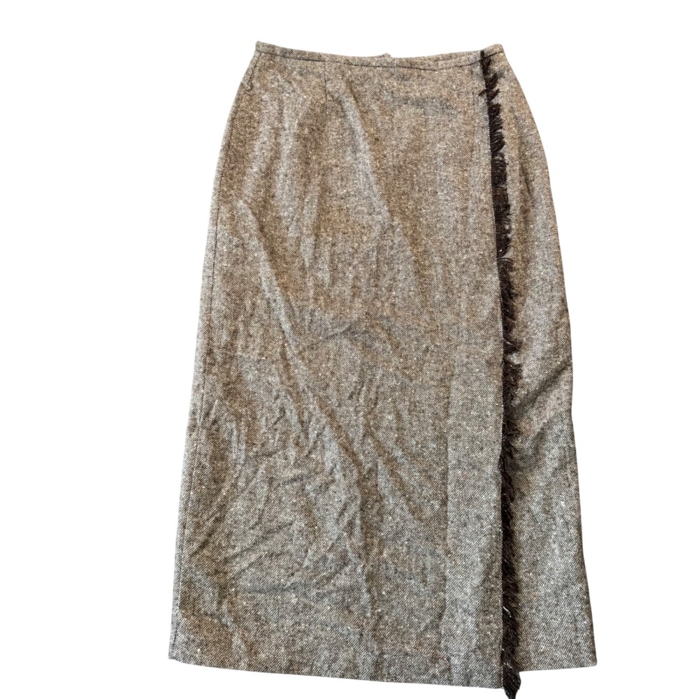 Goodclothes Brown‎ Tweed Midi Skirt 14 Dark Academia Old Money 90s Minimalist